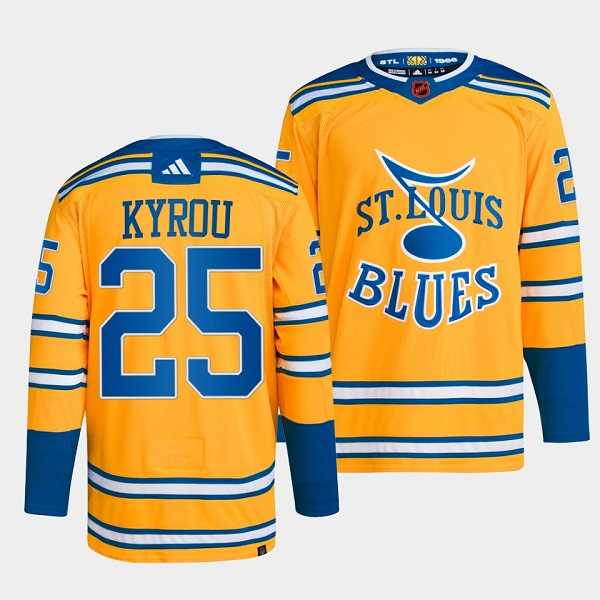 Men's St. Louis Blues #25 Jordan Kyrou Yellow 2022-23 Reverse Retro Stitched Jersey Dzhi